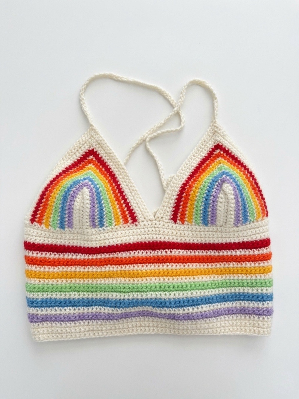 Handmade Crochet Rainbow Bralette Crop Top | Adjustable Tie Back Festival